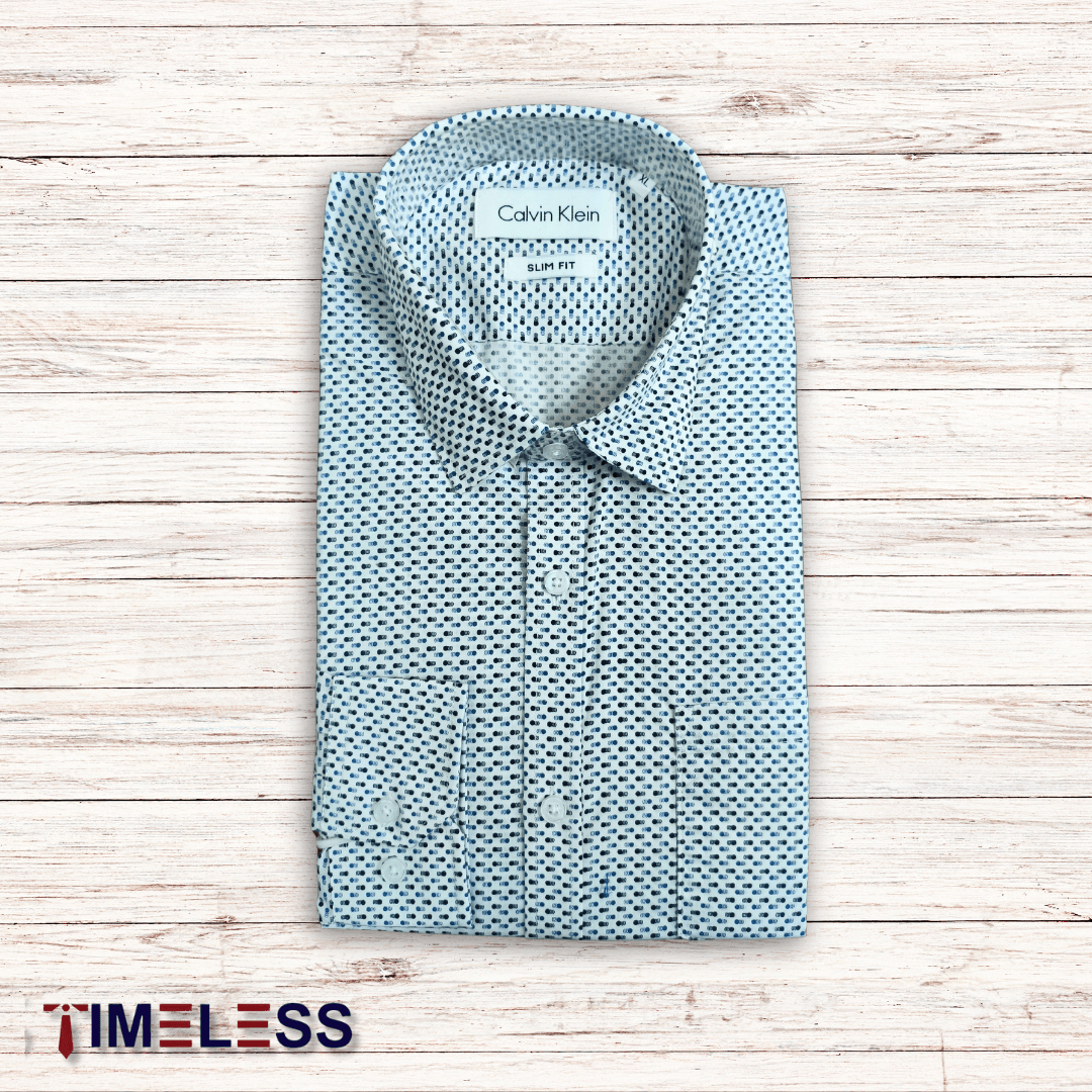 White Navy Dot Print Formal Shirt