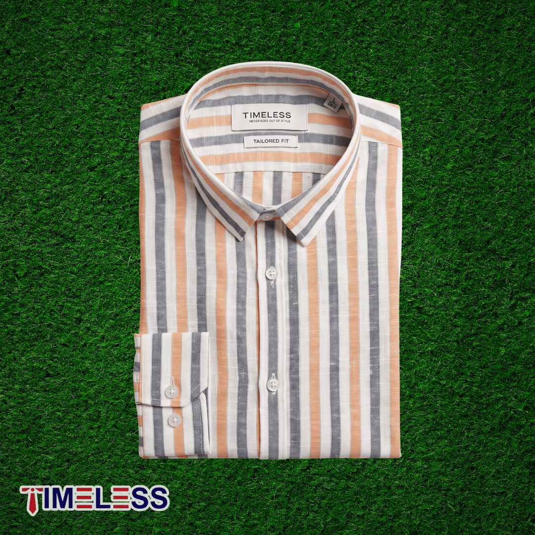 Orange Grey Stripe Formal Shirt