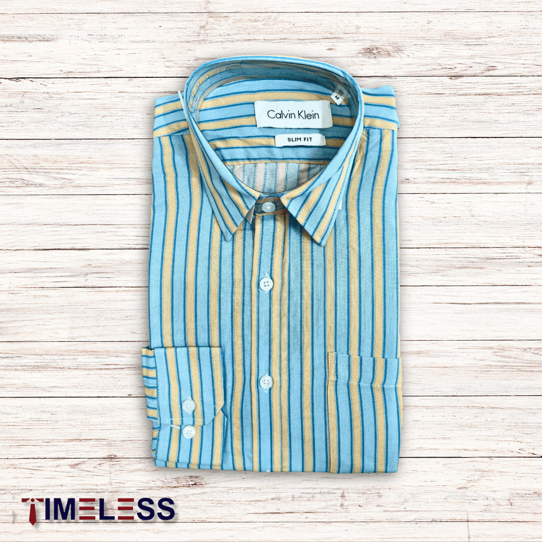 Sky Blue Gold Stripe Formal Shirt