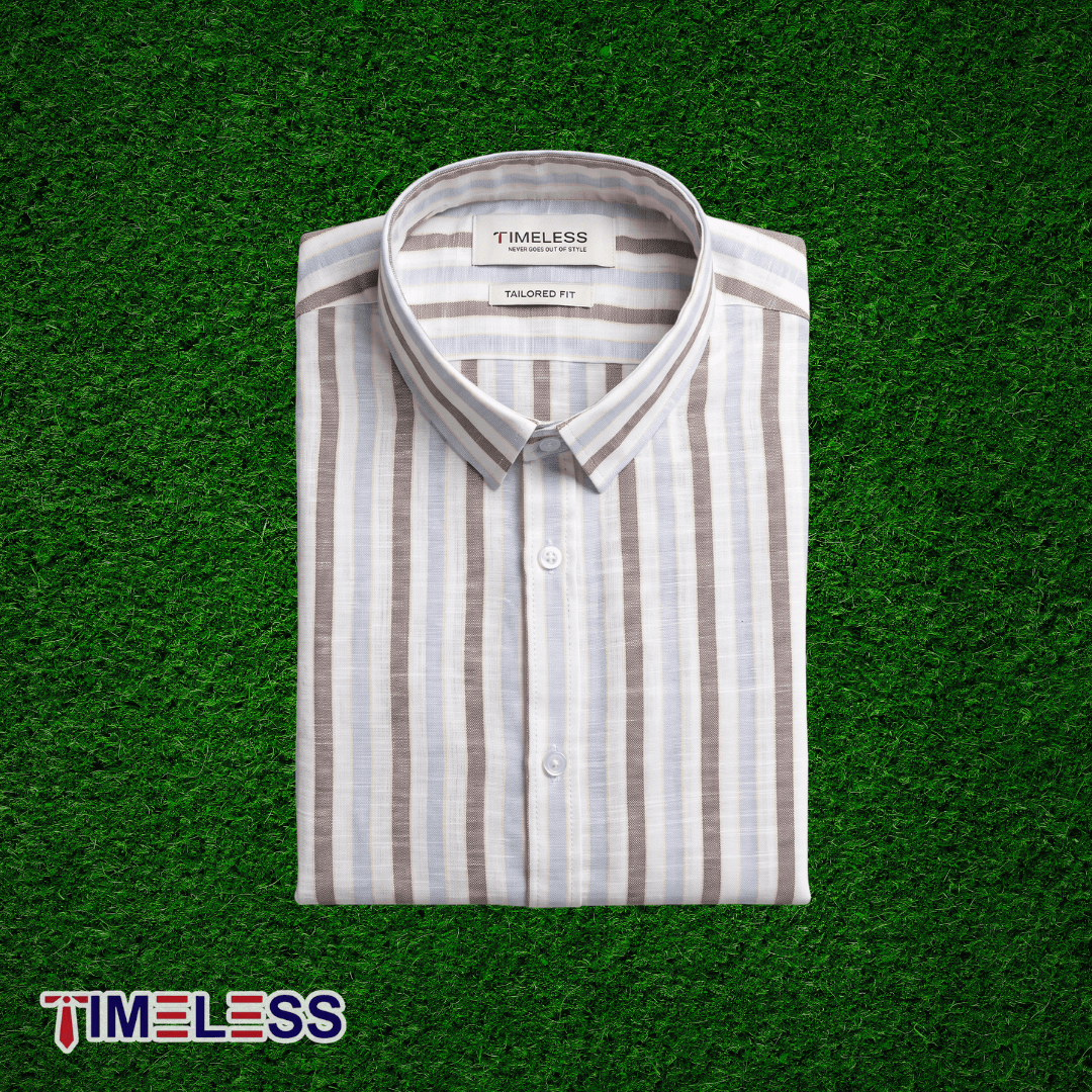 Taupe Blue Multi-Stripe Formal Shirt
