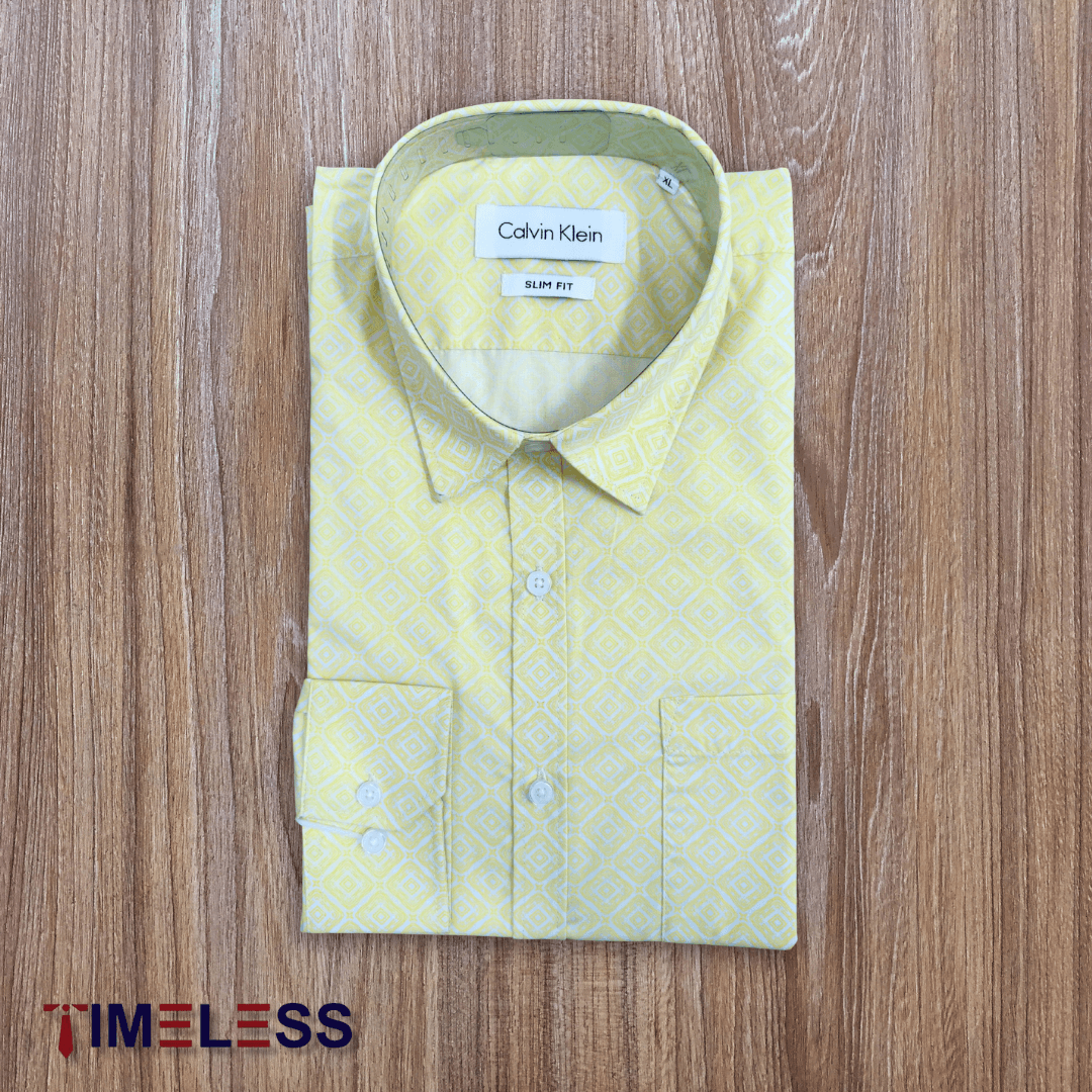 Pale Yellow Diamond Print Formal Shirt